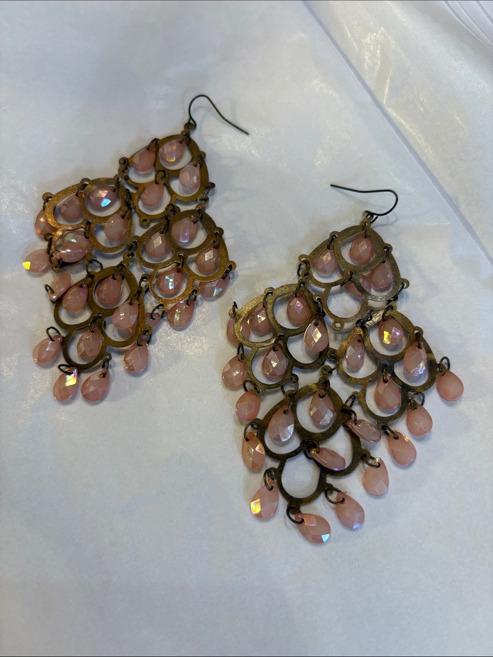 Bohemian Faceted Acrylic Teardrop lightweight Chandelier Earrings